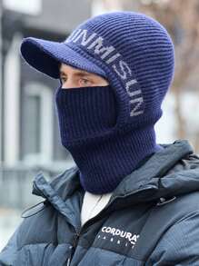 1 件男士秋冬字母骑行颈部保暖器和无檐小便帽，休闲防风针织材料刺绣保温帽 - 針織帽 - 查看 3