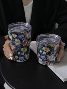 1 件油画花卉图案 280ml-350ml 双层不锈钢隔热杯、咖啡杯、水瓶、茶杯、平底，适用于户外、家居、办公室、节日礼物、生日礼物、情人节、圣诞节、母亲节返校 - 彩色 - 查看 12