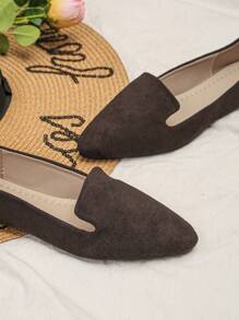 女士时尚低帮尖头平底鞋，优雅风格，适合春秋季日常穿着，棕色绒面革舒适轻便女士鞋 - 巧克力棕 - 查看 8