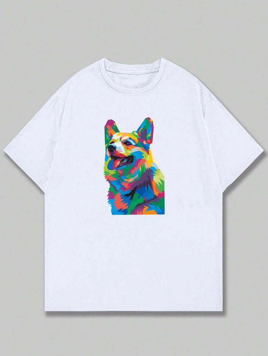 Dog Print T-Shirt Colorful Drawing Men's Shirt Unisex Casual Comfort Premium Cotton Loose Versatile Sophisticated Modern Breathable Soft - trắng - Xem 1