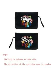 Bingo Night Women's Tote Bag And Wallet Set, Fabric Structure, Hand Washable, Unclosed, Lined, Casual Shoulder Back, Vacation Style Letter Design Tote Bags