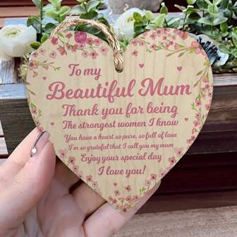 1pc 3.93inch Gift For Mum Wooden Heart Shaped Art Hanging Plaque Sign Ornaments For Birthday Gifts,Home Decor ,Room Decor,Wall Decor Graduation