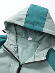 1 件女式拼色连帽轻便防风防水夹克，休闲户外旅行运动服 - 薄荷綠 - 查看 5