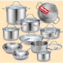 Mueller Pots And Pans Set 17-Piece, Ultra-Clad Stainless Steel Cookware Set, Large Pot Set, Saucepans, Skillets, Stockpot, Glass Lids, Induction Safe - 11-piece Set - View 2
