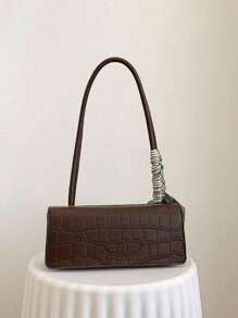 新款纯色PU围巾包，带盖和内拉链，时尚百搭的法式腋下包，女士法棍包，适合女性日常外出、购物、聚会，也是送给女友、圣诞节和情人节的理想礼物。 - 咖啡棕 - 查看 4