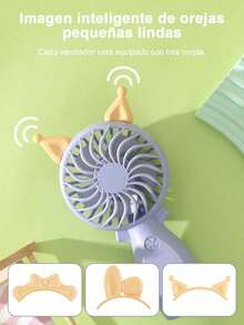 Lindo y divertido mini ventilador de estilo dibujo animado con orejas desmontables, ventilador silencioso de carga por puerto USB, portátil y manual, ideal para estudiantes - Rosa - Ver 5