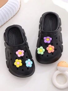 HOEASE 可愛卡通花卉圖案女童涼鞋，透氣防滑，套腳設計，適合室內外穿著，沙灘鞋園藝鞋，四季皆宜 - 黑色 - 查看 5