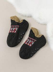 1 双男女地板袜家居保暖雪地袜睡眠地毯袜凉鞋袜男士防滑 - 黑色 - 查看 2