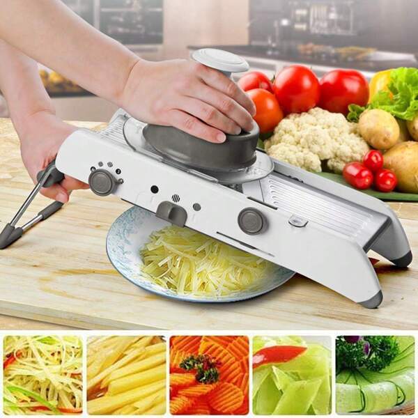 Mandolina per Verdure in Acciaio Inox, Lama Integrata Regolabile e Sicura, Tagliaverdure da Cucina, Cippatrice e Grattugia, Mandolina Professionale, Affetta Patate