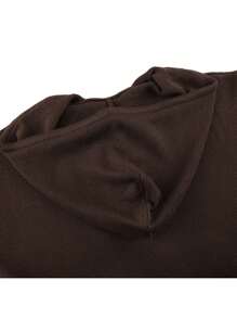 Womens Full Zip Knit Hoodies, Casual Solid Color Long Sleeve Drawstring Sweatshirts - Marrón - Ver 9