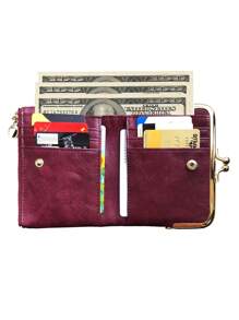 MIYIN 迷你对折拉链女士钱包，超薄轻巧，可装身份证和现金，简约现代，商务、周年纪念、情人节、生日礼物，适合送给女性、女孩、女士、教师节礼物。 - 中紫紅色 - 查看 9