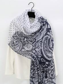 1 chiếc khăn tua rua họa tiết Paisley, thiết kế đơn giản, mặc thường ngày - màu đen - Xem 4