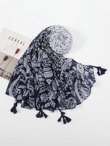 1 chiếc khăn tua rua họa tiết Paisley, thiết kế đơn giản, mặc thường ngày - màu đen - Xem 2