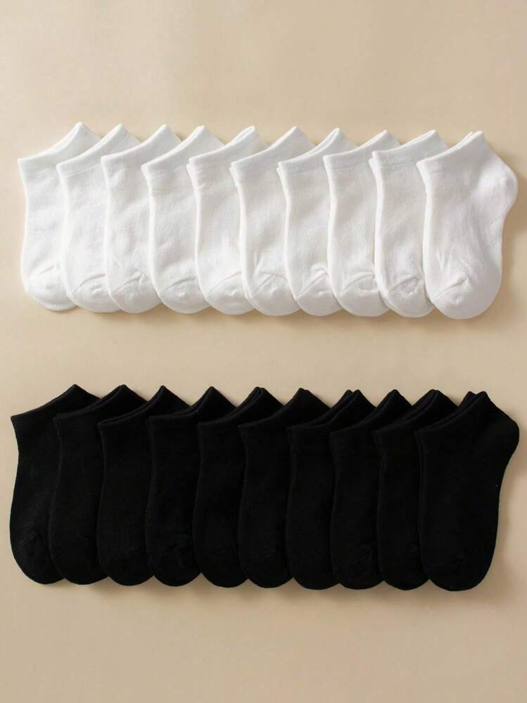 20 Pairs Of Pure White Sports Socks, Breathable And Comfortable, Versatile For Girls, Suitable For School Attire, Made Of Polyester And Spandex, Perfect For Spring And Summer Activities - Black and White - View 6
