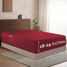 Elegant Comfort Luxury 1pc Extra Deep 18-24 Inch Deep Pocket Fitted Sheet - All Around Elastic Bedding Mattress Covers With Deep Pocket Up To 24 Inch And Double Sided Storage Pockets, Ultra Soft Machine Washable Luxury 1-Piece Bed Fitted Sheet - Fade And Wrinkle Resistant Premium Hotel Quality Twin/Full/Queen/King/Cal King Fitted Sheet, Christmas Decorations Gifts, Cozy Winter Styles, Moody Shades - 酒紅色 - 查看 1