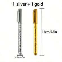 2pcs Gold & Silver Metallic Paint Markers, DIY Hand Lettering Pens For Signing, Marking, Suitable For Glass, Wood, Metal And Other Materials