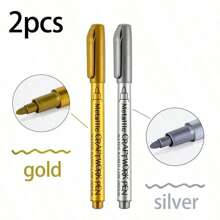 2pcs Gold & Silver Metallic Paint Markers, DIY Hand Lettering Pens For Signing, Marking, Suitable For Glass, Wood, Metal And Other Materials