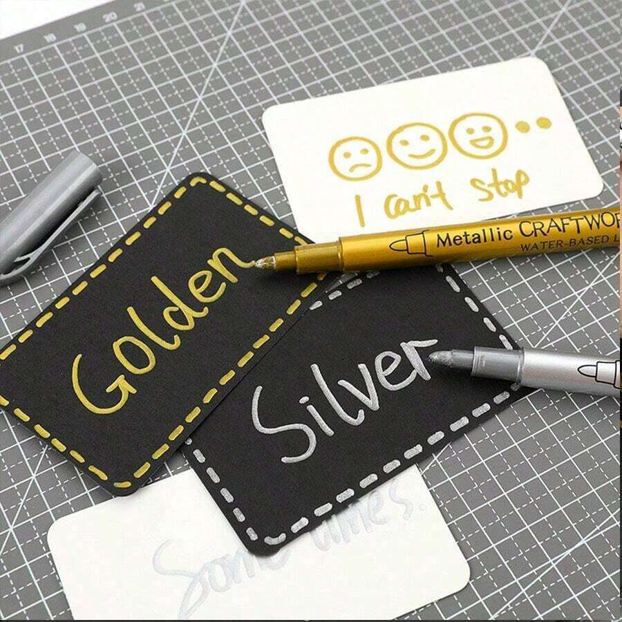 2pcs Gold & Silver Metallic Paint Markers, DIY Hand Lettering Pens For Signing, Marking, Suitable For Glass, Wood, Metal And Other Materials
