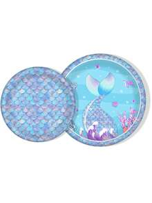 60 件/套美人鱼派对用品，一次性纸杯和盘子，7 英寸/9 英寸铝箔美人鱼鳞片设计，适用于生日派对、学校活动、野餐、宴会等场合 - 彩色 - 查看 12