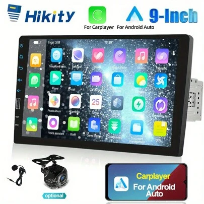 Single Din Car Stereo For Carplay For Android Auto 9 Inch Touch Screen Radio Head Unit Multimedia Player Car Audio Support FM Mirror Link USB+Backup Camera