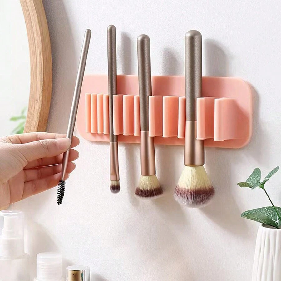 1 Giá để cọ trang điểm gắn tường bằng silicon & Giá phơi bàn chải đánh răng có giác hút, đựng bút & cọ - Nhiều màu - Xem 1