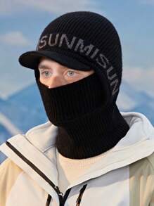 1 件男士秋冬字母骑行颈部保暖器和无檐小便帽，休闲防风针织材料刺绣保温帽 - 針織帽 - 查看 5