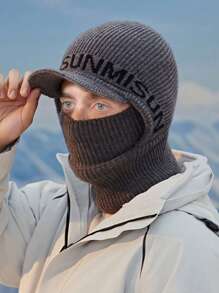 1 件男士秋冬字母骑行颈部保暖器和无檐小便帽，休闲防风针织材料刺绣保温帽 - 針織帽 - 查看 6