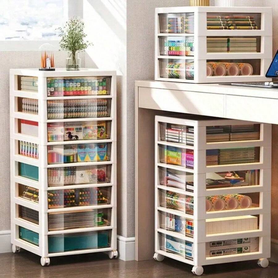 1 pieza Caja de almacenamiento de cajón de plástico, organizador debajo del escritorio, estantería para archivos de escritorio de oficina, bandeja para aperitivos de dormitorio, hecha de material PP, accesorios de escritorio - Multicolor - Ver 1
