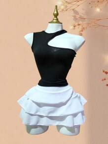 falda olanes piezas dama mujer comodo - Blanco - Ver 1