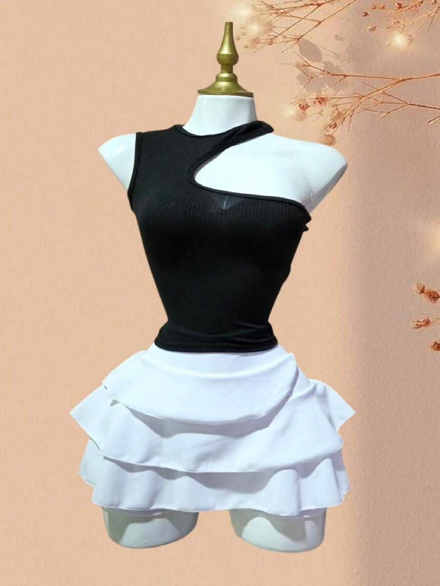 falda olanes piezas dama mujer comodo - Blanco - Ver 1