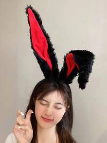 Băng đô tai thỏ dài bằng vải nhung cosplay mũ nón phụ kiện tóc lolita lo niang kc phụ kiện tai động vật - Màu xám đen - Xem 5