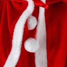 红色圣诞斗篷，金色天鹅绒圣诞连帽斗篷，短款天鹅绒圣诞斗篷，厚实球形角色扮演圣诞套装，90-150厘米 - 紅白色 - 查看 7