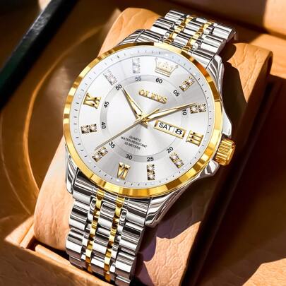 OLEVS Watches For Mens Watch Stainless Steel Big Face Casual Dress Wrist Watch Analog Day Date Waterproof Luminous Y2K