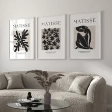 Set de 3 carteles de lienzo con diseño de flores abstractas de Matisse en estilo moderno de mediados de siglo, sin marco, arte de pared impermeable, pintura mural, regalo ideal para dormitorio, sala de estar, oficina, baño, comedor, cafetería, bar, decoración del hogar y de la oficina