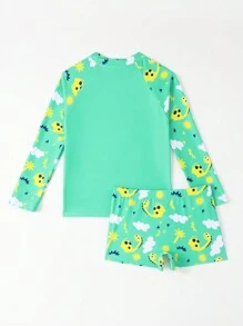 WD VEST Conjunto de Praia Masculino com Estampa Divertida de Dinossauro e Nuvens – Estilo e Conforto para o Verão! B3057 [2-3Y (1/2) 4Y(2/3) 5Y(3/4) 6Y(4/5)] - Verde - Visão 2