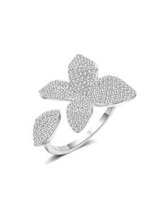 Moonso Flower Leaf Adjustable Rings For Women Delicate Cubic Zirconia Open Ring Fashion Wedding Party Jewelry R5433-R8448 Valentines,Mom,Mother,Mother's Day,Gift - Silver - View 4