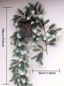 1pc 168 Strands White Snow Pine Needle Vine, 180cm, Suitable For Winter Christmas Decoration, Party Decoration, Tabletop Decor, Door & Window Hanging, Staircase Decoration