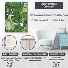 1 Pc Framed Canvas Wall Art For Living Room Botanical Wall Art Modern Wall Decor With Green Plant Pictures For Bedroom Bathroom - 彩色 - 查看 6