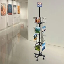 4 Tier 360° Rotating Greeting Card Rack Retail Display W/16 Pocket For Postcards