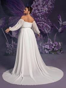 Faeriesty Off-The-Shoulder Wrap-Style Wedding Dress, Elegant White Long Sleeve Bridal Gown, Bride