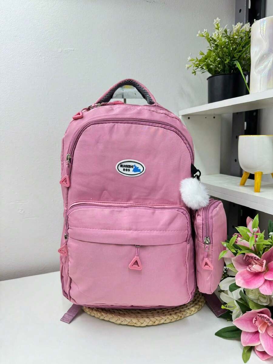 Large Capacity School Backpack For Women Students Waterproof Nylon - Hot Pink - View 1