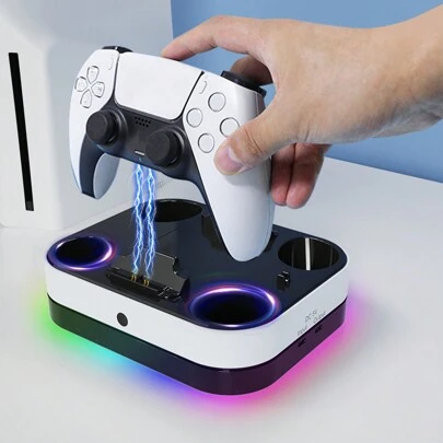 Estación de carga para controlador P5 compatible con controlador DualSense Edge, base de carga rápida con cable, estación de carga para dos controladores para PlayStation 5 y controlador DualSense Edge, con luces RGB de 9 colores