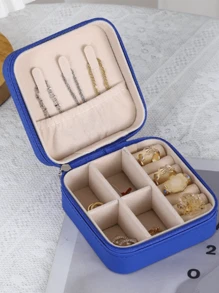 1 Piece Jewelry Case, Jewelry Storage Box, Double-Layer Large Capacity - Màu xanh lam - Xem 1