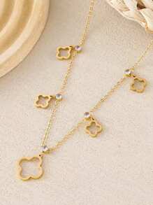 1 件不锈钢韩国时尚优雅创意简约别致奢华美学四叶草镂空花朵吊坠项链，甜美女性日常佩戴，节日礼物 - 鏤空幸運草項鍊 - 查看 5