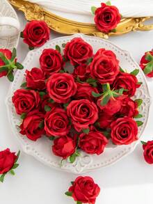 10PCS Artificial Roses Flowers Head Valentine's Day And New Year Decoration DIY Candy Box Pairing Bridal Bouquet Valentine's Day Silk Autumn Mother's Day Decorations Vase For Home Decor Outdoor Garden Wedding Bouquet Living Room DIY Candy Box Garland Fake Plants Household Products - Red - View 2