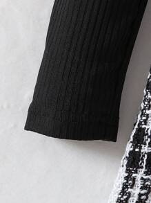 3 件套年轻女孩时尚休闲荷叶边袖串珠上衣 + 格子裙 + 配套贝雷帽