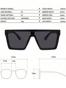 一副黑色超大号一体式时尚眼镜，时尚街头风沙滩配饰眼镜 - 黑色 - 查看 3