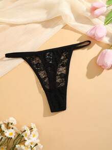 1pc Women All-Over Lace Pattern Low-Waist Sexy Thong Panties