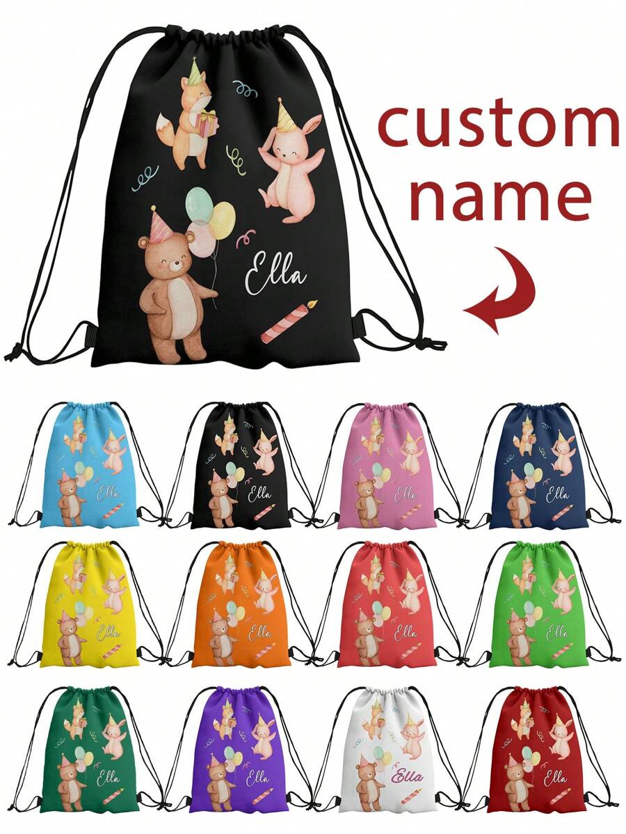 1 chiếc Ba lô rút dây họa tiết hoạt hình in tên cá nhân hóa trở lại trường, Túi thể thao, Túi bơi, Túi tập gym, Túi câu lạc bộ sau giờ học - Nhiều màu - Xem 1