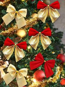 30Pcs Christmas Tree Bows, Mini Plastic Christmas Bows DIY Suitable For Christmas Tree Hanging, Christmas Wreath Decoration Accessories, Party Home Gift Wrapping Supplies, Holiday Parties And New Year Scene Decoration - Multicolor - View 4